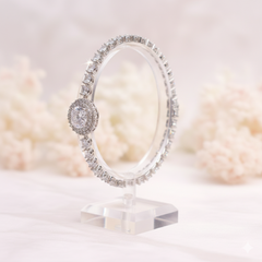 (DCB002) Sleek silver bracelet with sparkling centerpiece