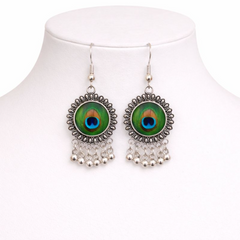 (VJ056) Peacock feather-inspired dangle earrings