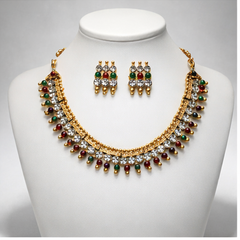 (TJ001)Elegant gold necklace and earrings set