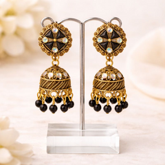 (VJ056) Antique gold jhumka earrings with opal stones
