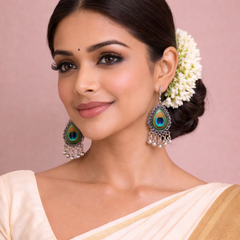 (VJ056) Peacock feather dangle earrings