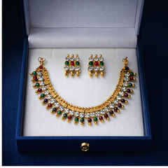 (TJ001)Elegant gold necklace and earrings set