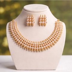 (PA002)Traditional elegance with gold and pearls NECKLECE SET