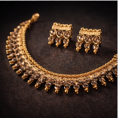 (TJ001) Elegant gold jewelry with champagne gemstones