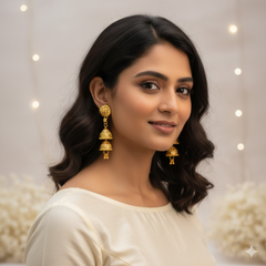 VJ045 Elegant gold jhumkas with intricate design