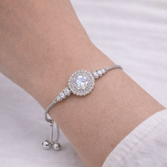 (DCB002) Sleek silver bracelet with sparkling centerpiece