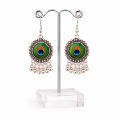 (VJ056) Peacock feather-inspired dangle earrings