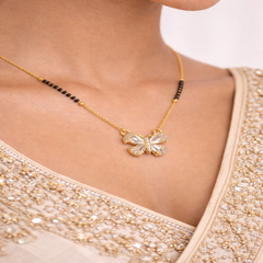 VJ036 Designer Western Gold-Plated Butterfly Pendant Mangalsutra with Black Beads Chain