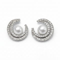 (DCE001) Elegant AD crescent pearl earrings