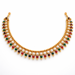 (TJ001) Elegant gold jewelry with pearls and colourful gemstones