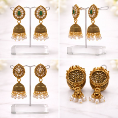 (VJ056)Elegant gold jhumka earrings with emeralds