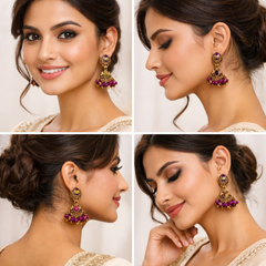 (VJ021) Elegant gold and purple Jhumka earrings