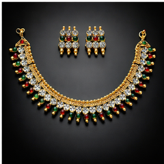 (TJ001)Elegant gold necklace and earrings set