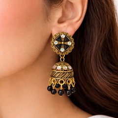 (VJ056) Antique gold jhumka earrings with opal stones